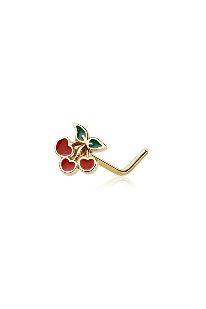 CHERRY TOP ENAMEL SURGICAL STEEL L-SHAPE NOSE RING